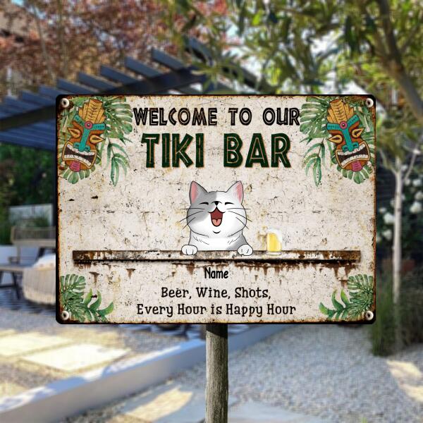 Metal Tiki Bar Signs, Gifts For Pet Lovers, Beer Wine Shots Every Hour Is Happy Hour Tropical Style Welcome Signs