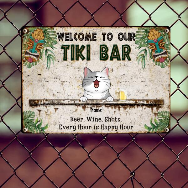 Metal Tiki Bar Signs, Gifts For Pet Lovers, Beer Wine Shots Every Hour Is Happy Hour Tropical Style Welcome Signs