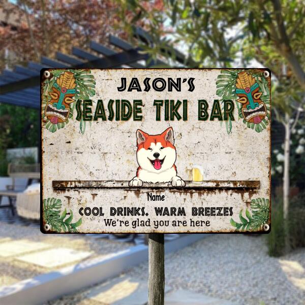 Seaside Metal Tiki Bar Signs, Gifts For Pet Lovers, We're Glad You Are Here Tropical Style Welcome Signs