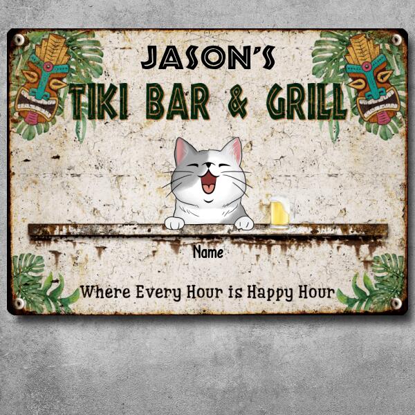 Metal Tiki Bar & Grill Sign, Gifts For Pet Lovers, Where Every Hour Is Happy Hour Tropical Style Welcome Signs