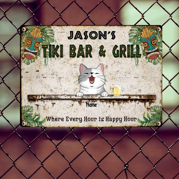 Metal Tiki Bar & Grill Sign, Gifts For Pet Lovers, Where Every Hour Is Happy Hour Tropical Style Welcome Signs