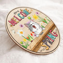 Custom Wooden Signs, Gifts For Cat Lovers, Spring Floral Background Welcome Door Signs, Housewarming Gifts