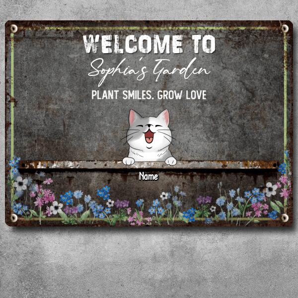 Metal Garden Sign, Gifts For Pet Lovers, Plant Smiles Grow Love Flowers Welcome Signs