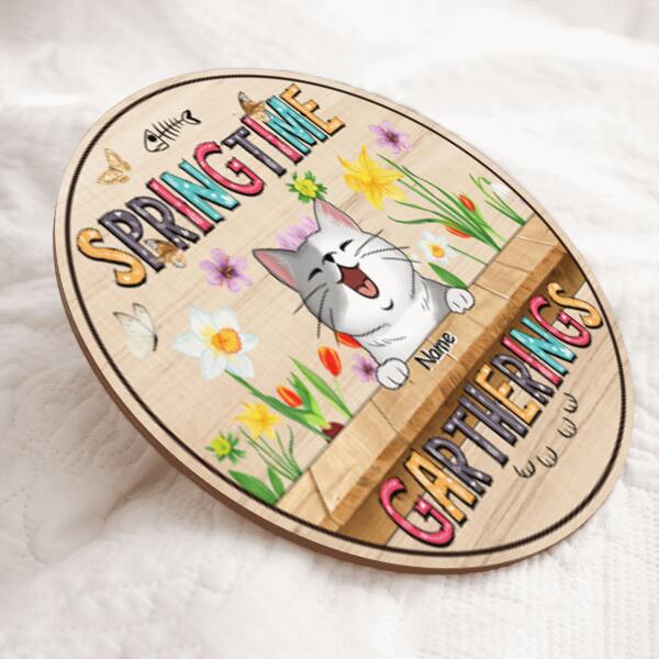Custom Wooden Signs, Gifts For Cat Lovers, Spring Time Gatherings Floral Background Welcome Door Signs