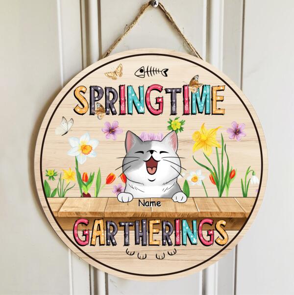 Custom Wooden Signs, Gifts For Cat Lovers, Spring Time Gatherings Floral Background Welcome Door Signs