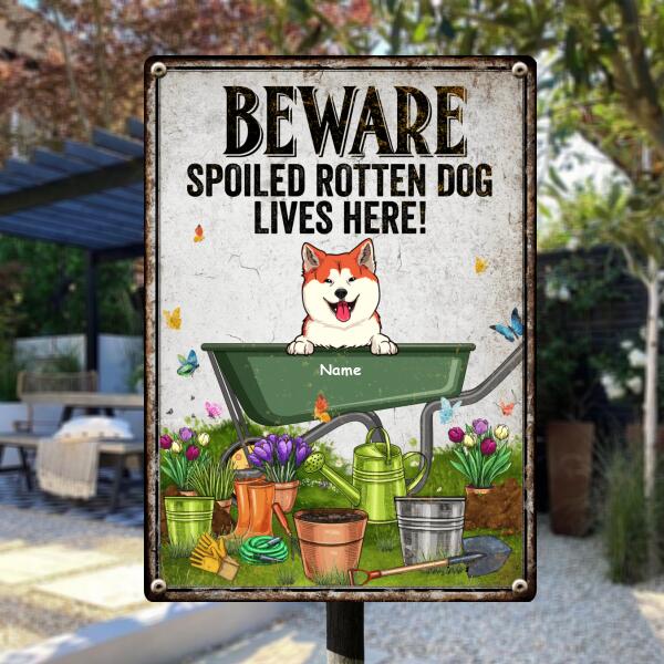 Warning Metal Garden Sign, Gifts For Dog Lovers, Beware Spoiled Rotten Dogs Live Here Funny Warning Signs