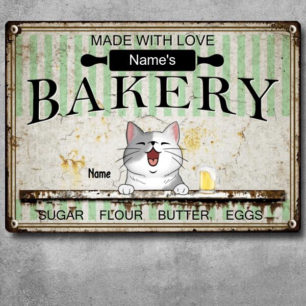 Metal Bakery Sign, Gifts For Pet Lovers, Made With Love Sugar Flour Butter Eggs Personalized Metal Signs