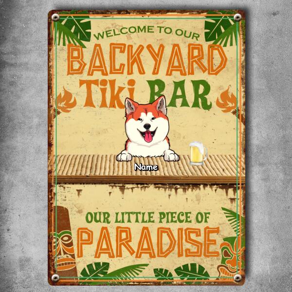 Metal Backyard Tiki Bar Signs, Gifts For Pet Lovers, Our Little Piece Of Paradise Tropical Style Welcome Signs