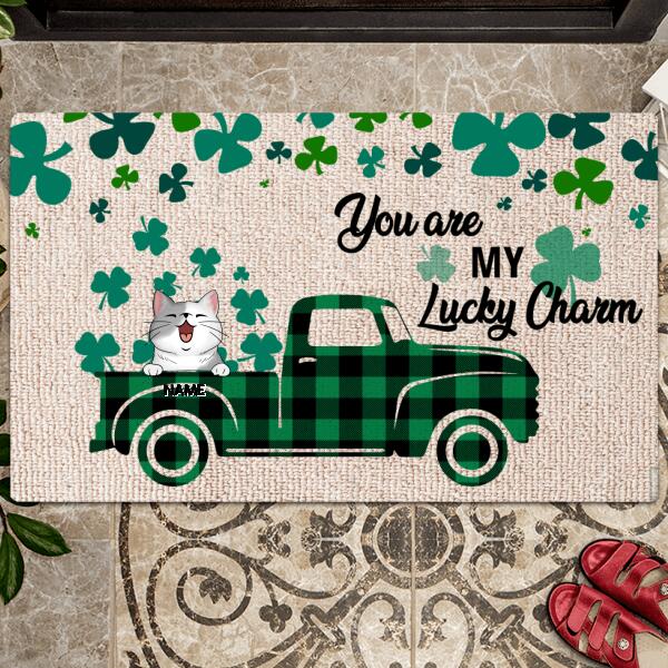 Personalized Dog & Cat Doormat, St. Patrick Day Home Decor, Gifts For Pet Lovers, Your Are My Lucky Charm Plaid Truck