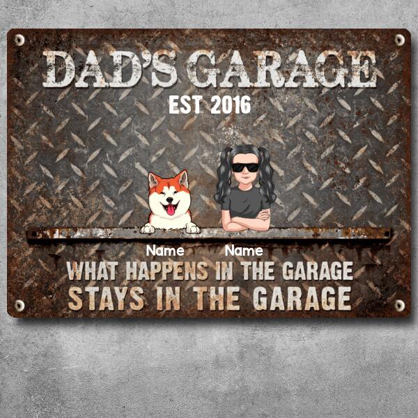 Welcome Metal Garage Sign, Gifts For Pet Lovers, Dad's Garage What Happens In The Garage Stays In The Garage