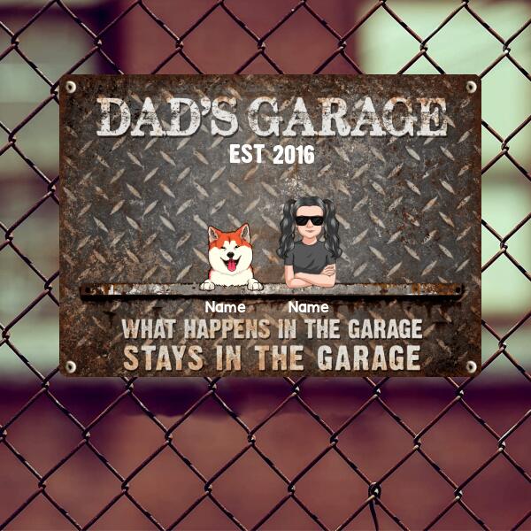 Welcome Metal Garage Sign, Gifts For Pet Lovers, Dad's Garage What Happens In The Garage Stays In The Garage