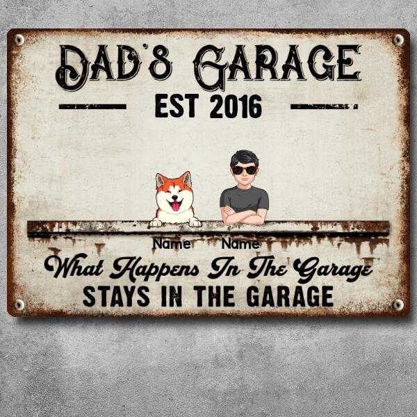 Welcome Metal Garage Sign, Gifts For Pet Lovers, Dad's Garage What Happens In The Garage Stays In  Vintage Style