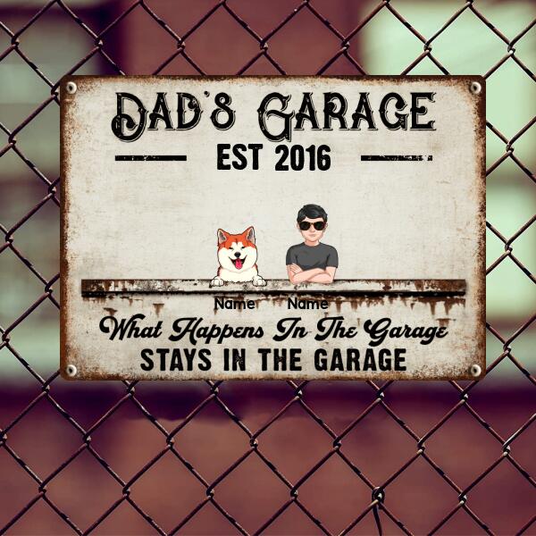 Welcome Metal Garage Sign, Gifts For Pet Lovers, Dad's Garage What Happens In The Garage Stays In  Vintage Style