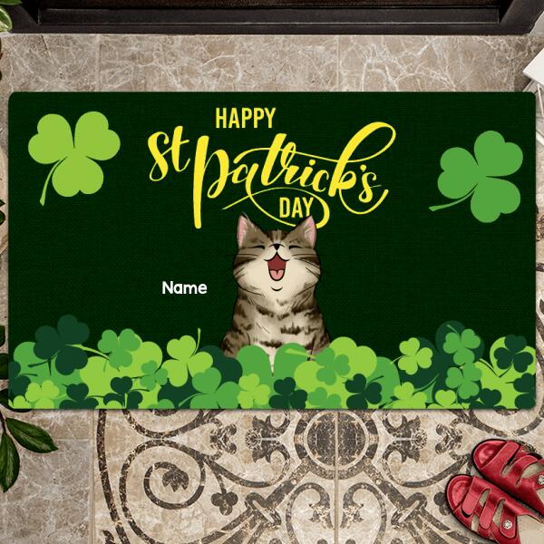 Personalized Cat Breeds Doormat, Happy St. Patrick Day Home Decor, Gifts For Cat Lovers, Shamrock Doormat