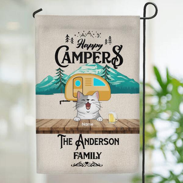Personalized Dog & Cat Flag, Gifts For Pet Lovers, Happy Campers Mountain Flag, Yellow Camper Van