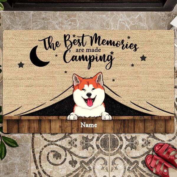 Personalized Dog Breeds Doormat, Gifts For Dog Lovers, The Best Memories Are Made Camping Dog Peeking From Curtain