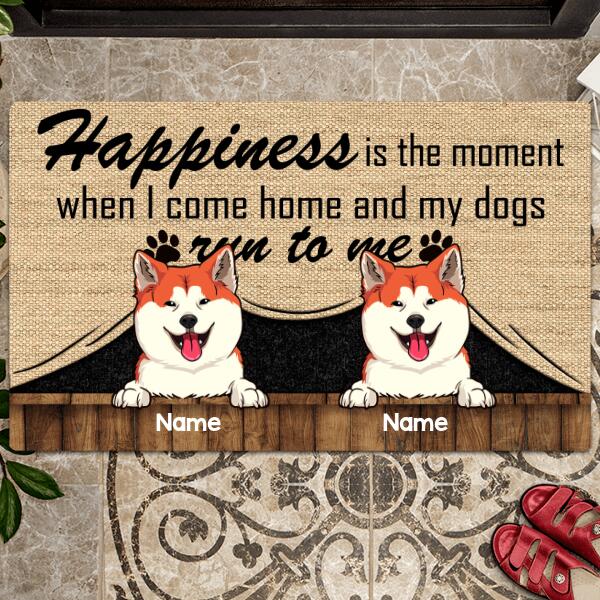Personalized Dog Breeds Doormat, Gifts For Dog Lovers, Happiness Is The Moment When I Come Home And My Dogs Run To Me