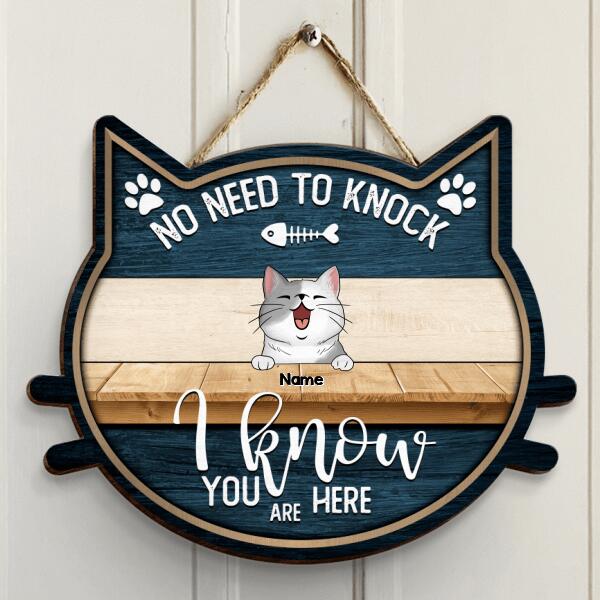Custom Wooden Signs, Gifts For Cat Lovers, Cat Shape, No Need To Knock We Know You Are Here Funny Signs
