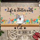 Personalized Cat Breeds Doormat, Gifts For Cat Lovers, Life Is Better With Cats Flower Home Decor