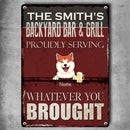 Welcome Backyard Bar & Grill Sign, Gifts For Pet Lovers, Proudly Serving Whatever You Bring, Retro Metal Signs
