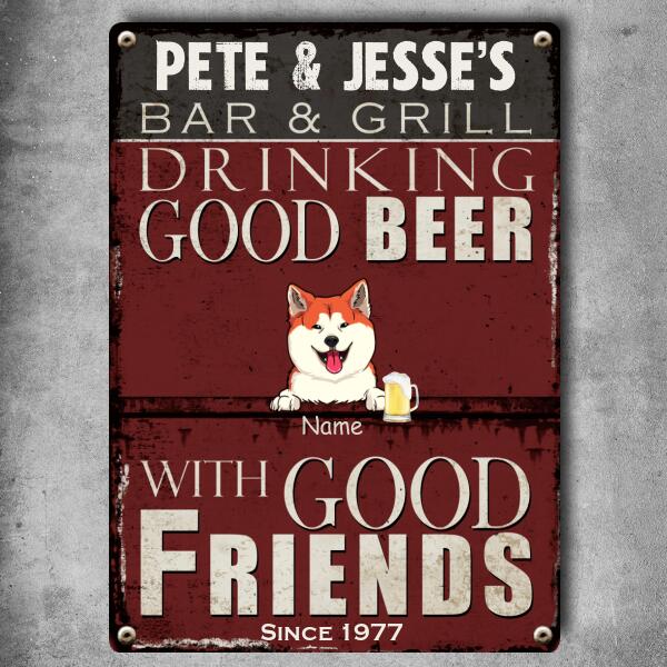 Welcome To Bar & Grill Metal Sign, Gifts For Pet Lovers, Good Beer With Good Friends, Retro Metal Signs