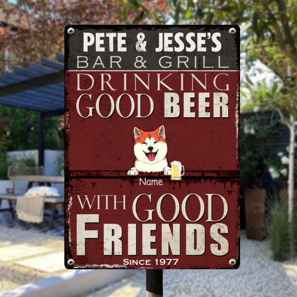 Welcome To Bar & Grill Metal Sign, Gifts For Pet Lovers, Good Beer With Good Friends, Retro Metal Signs