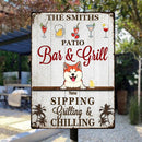 Metal Patio Bar & Grill Sign, Gifts For Pet Lovers, Sipping Grilling & Chilling Drink Personalized Home Signs