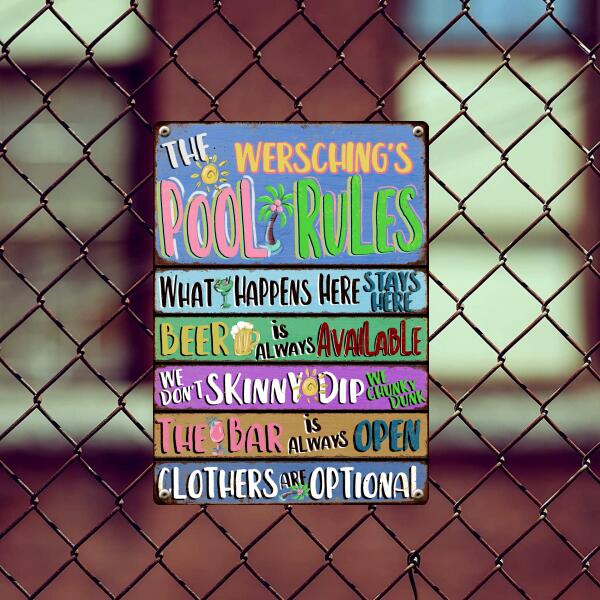 Metal Pool Signs, Gifts For Family, We Don't Skinny Dip We Chunky Dunk The Bar Is Always Open Pool Rules Sign