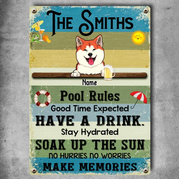 Metal Pool Sign, Gifts For Pet Lovers, Pool Rules Good Time Expected, Dog & Cat Personalized Metal Sign