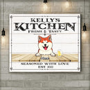 Personalized Dog & Cat Landscape Canvas, Gifts For Pet Lovers, Kitchen Fresh & Tasty Seasoned With Love Home Decor