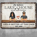 lake house decor Metal Lake House Sign, Gifts For Pet Lovers, Relax And Unwind Life Is Better At The Lake Personalized Family Sign
