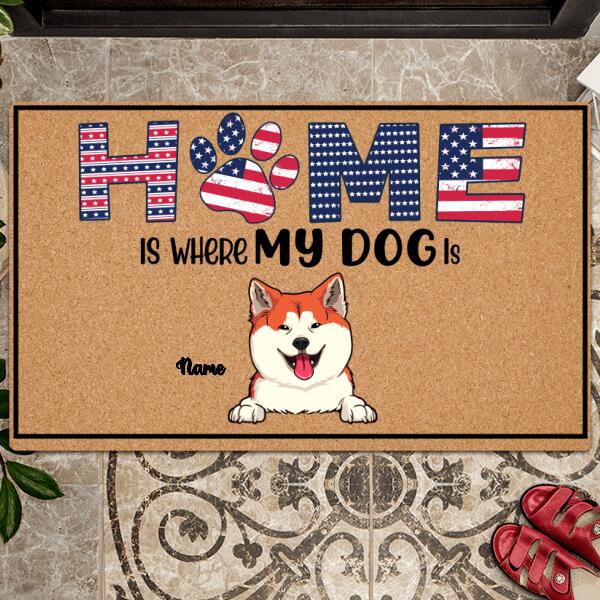 Personalized Dog Breeds Doormat, Gifts For Dog Lovers, Home Is Where My Dogs Are American Flag Home Decor