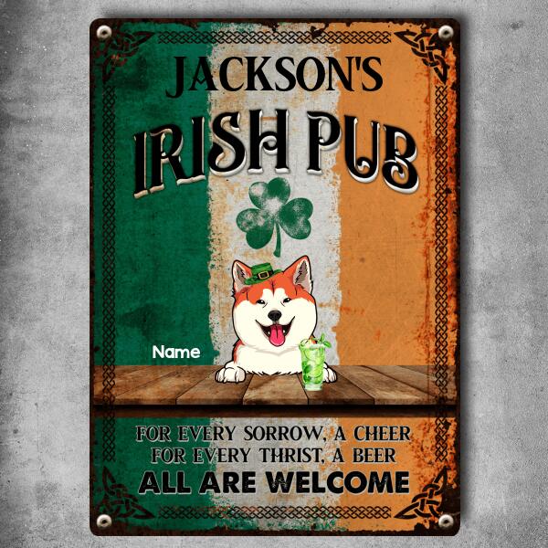 St. Patrick's Day Metal Irish Pub Sign, Gifts For Pet Lovers, For Every Sorrow A Cheer All Are Welcome