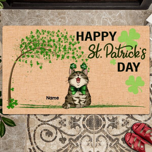 Personalized Cat Breeds Doormat, Happy St. Patrick Day Home Decor, Gifts For Cat Lovers, Shamrock Tree Doormat