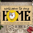 Personalized Cat Breeds Doormat, Gifts For Cat Lovers, Welcome To My Home Sunflower Wreath Doormat