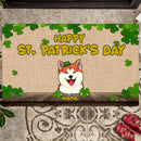 St Patricks Day Welcome Doormat, Gifts For Pet Lovers, Personalized Shamrock Doormat, Entry Way Decor