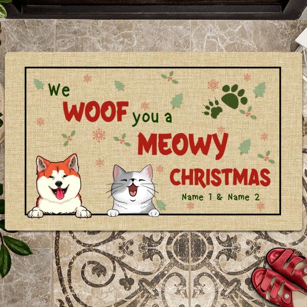 Personalized Dog & Cat Doormat, Gifts For Pet Lovers, We Woof You A Meowy Christmas Doormat, Xmas Home Decor