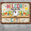 Metal Welcome Signs, Gifts For Cat Lovers, Welcome Hope You Like Cats Flower Personalized Home Signs