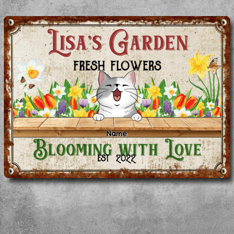 Metal Garden Sign, Gifts For Pet Lovers, Fresh Flowers Blooming With Love Personalized Home Sign