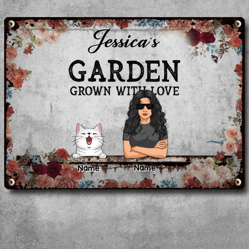 Metal Garden Sign, Gifts For Pet Lovers, Grown With Love Personalized Home Sign, Flower Vintage Signs
