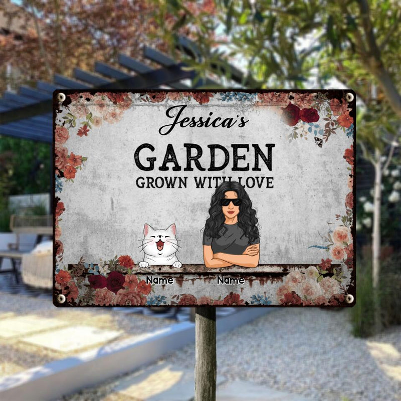 Metal Garden Sign, Gifts For Pet Lovers, Grown With Love Personalized Home Sign, Flower Vintage Signs