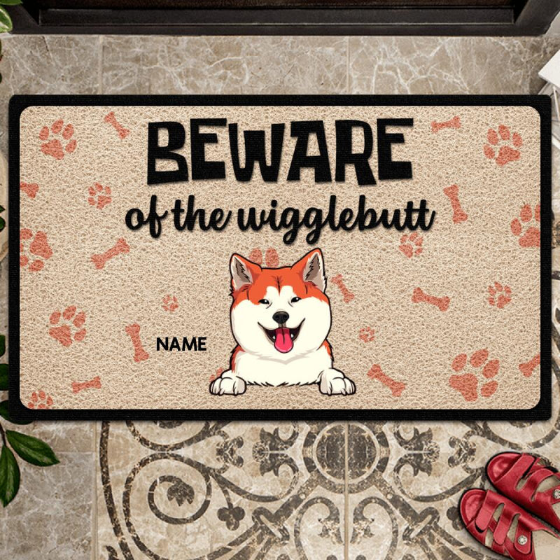 Personalized Dog Breeds Doormat, Gifts For Dog Lovers, Beware Of The Wigglebutt Funny Warning Mat