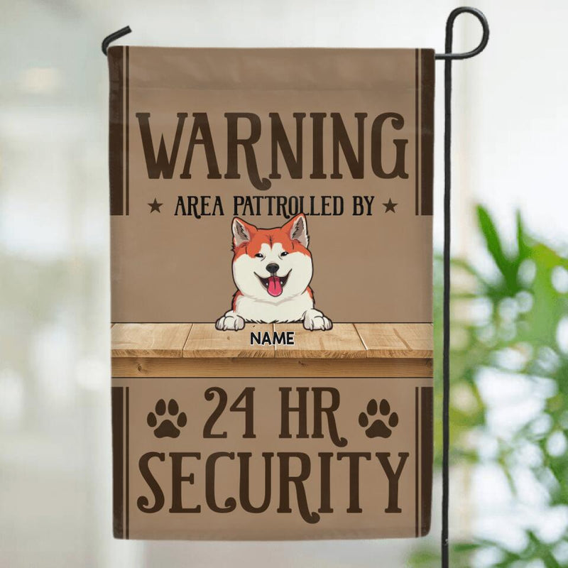 Personalized Dog Breeds Garden Flag, Gifts For Dog Lovers, Warning Area Patrolled By 24 HR Security