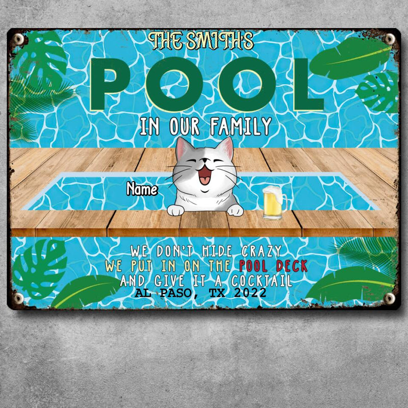 Metal Pool Sign, Gifts For Pet Lovers, In Our Family We Don't Hide Crazy We Put In On The Pool Deck