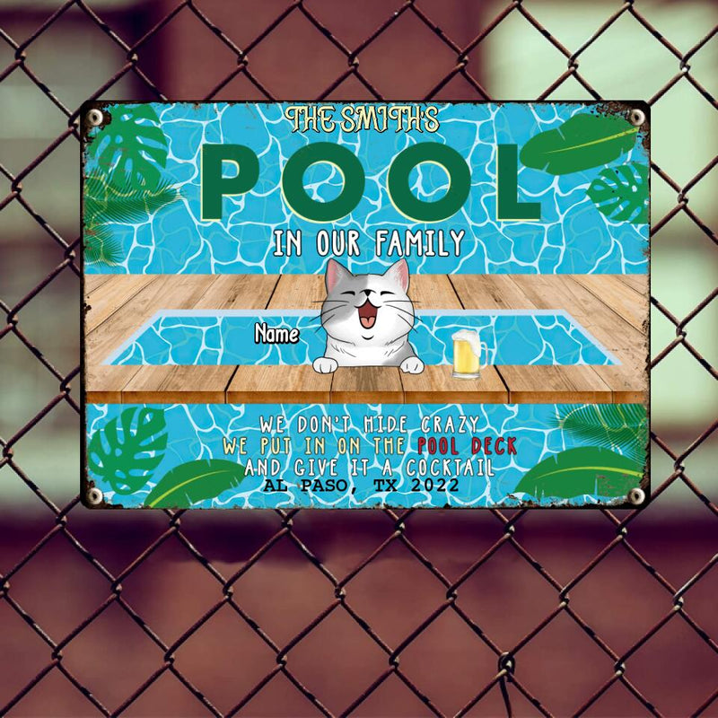 Metal Pool Sign, Gifts For Pet Lovers, In Our Family We Don't Hide Crazy We Put In On The Pool Deck