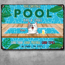Metal Pool Bar & Grill Sign, Gifts For Pet Lovers, Good Food Good Friends Good Times Dog & Cat In A Pool