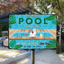 Metal Pool Bar & Grill Sign, Gifts For Pet Lovers, Good Food Good Friends Good Times Dog & Cat In A Pool