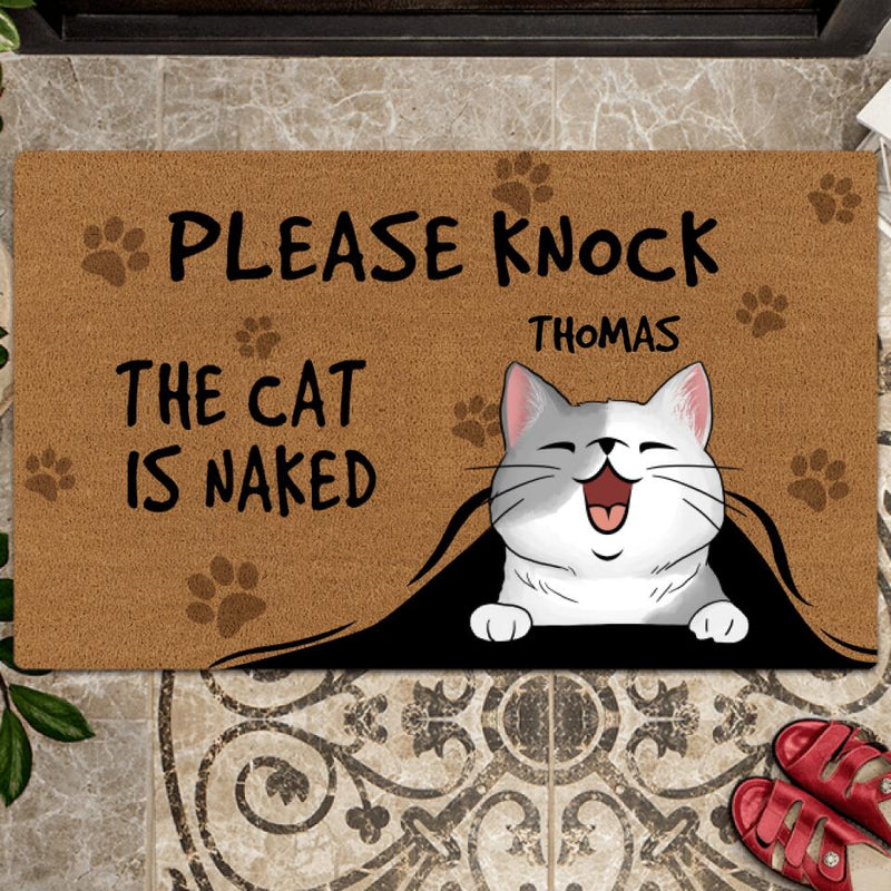 Personalized Cat Breed Doormat, Gifts For Cat Lovers, Please Knock The Cat Is Naked Funny Doormat