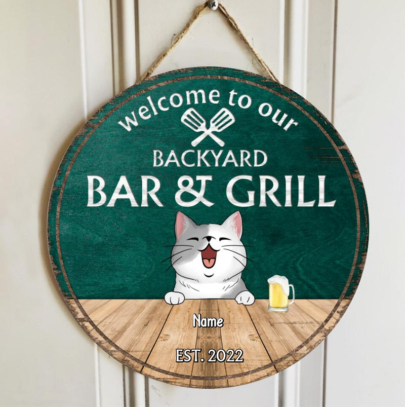 Backyard Bar & Grill Welcome Door Signs, Gifts For Pet Lovers, Couple Of Spatula Custom Wooden Signs