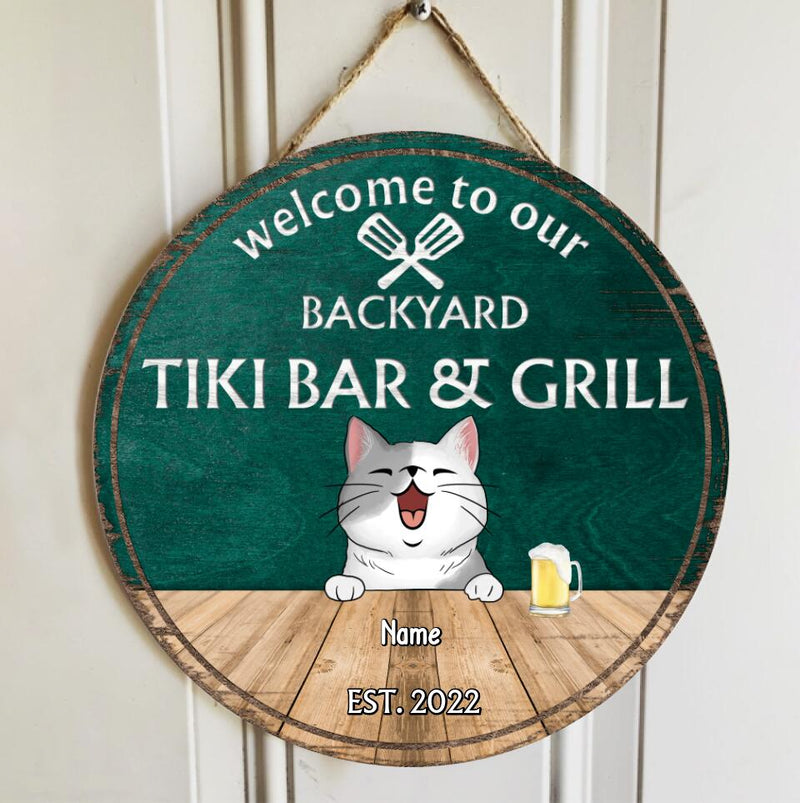 Backyard Tiki Bar & Grill Welcome Door Signs, Gifts For Pet Lovers, Couple Of Spatula Custom Wooden Signs